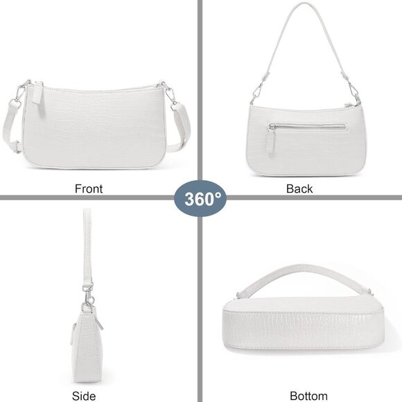 Small White Croc Pattern Nylon Shoulder Bag with 2 Removable Straps Compact Cros - Picture 2 of 8